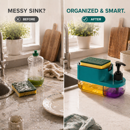 3-In-1 Dish Soap Pump Dispenser With Sponge Holder For Kitchen Sink