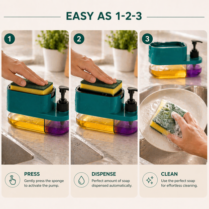 3-In-1 Dish Soap Pump Dispenser With Sponge Holder For Kitchen Sink