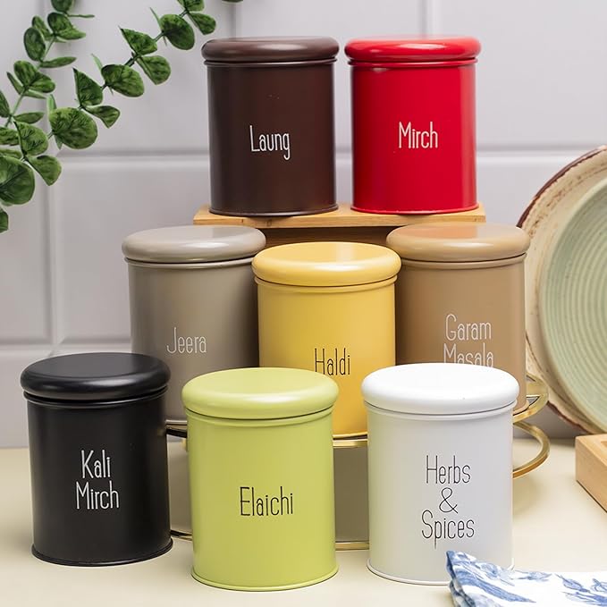 Kitchen Name Masala Container (Pack of 8) – Airtight, Stylish & Durable Organizer