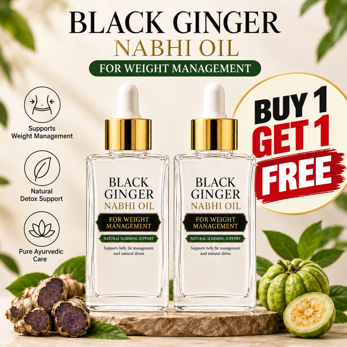 Black Ginger Nabhi Oil - Weight Management | Buy 1 Get 1 Free